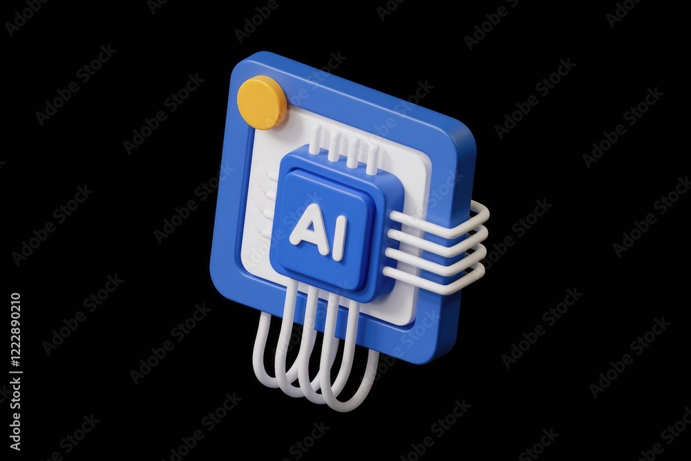 Poster 3d rendering of ai microchip, showcasing artificial intelligence technology.