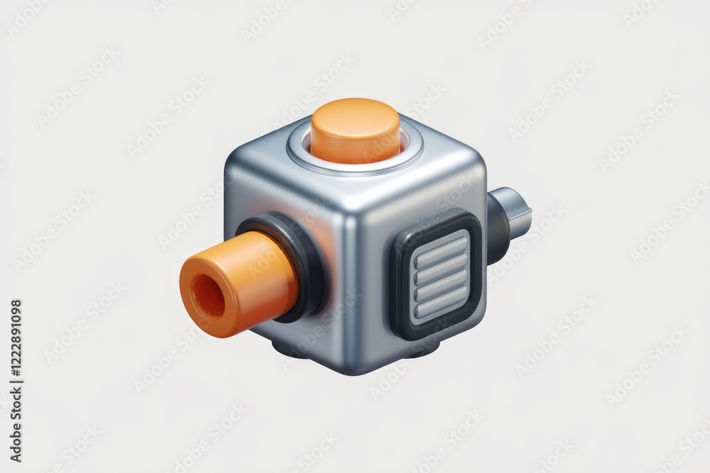 Aufkleber a 3d rendered image of a metallic cube with orange buttons and connectors, showcasing a futuristic d