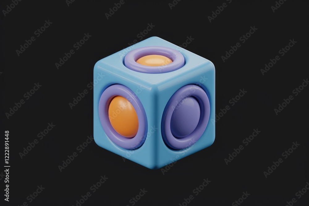 Poster a 3d rendered cube with embedded pastel-colored spheres, creating a visually appealing abstract desi