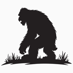 black and white silhouette of a bigfoot