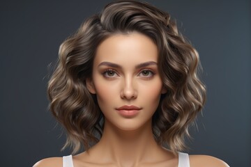 Naklejka premium a close up of a woman with a short haircut and a white tank top