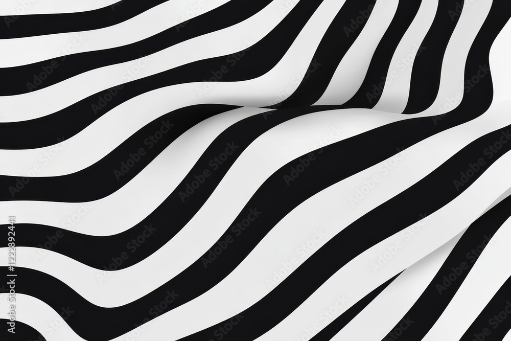 Poster black and white wavy stripes create a dynamic pattern