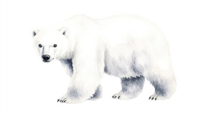 Fototapeta premium A realistic illustration of a polar bear walking gracefully, showcasing its majestic fur and powerful presence