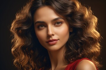 Naklejka premium arafed woman with curly hair and red dress posing for a picture