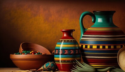 Traditional pottery showcasing bright, vivid colors