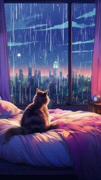 rain lofi loop video. cat on the bed. cat sleeping on the bed	