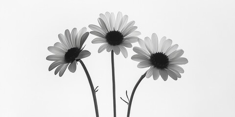 Three black and white flowers in vase