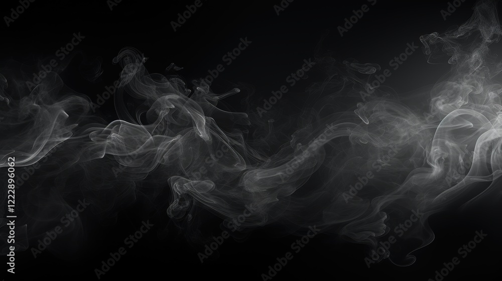 Poster ethereal black smoke wisp on dark background with abstract flowing patterns creating a mysterious at