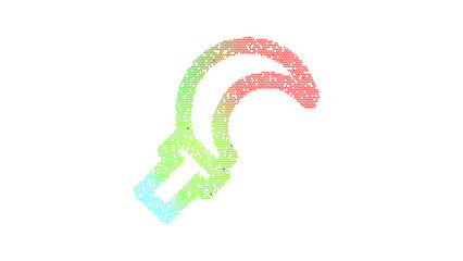 Icon sickle is made up of LED square shapes. There are bright diodes and there are black dead diodes