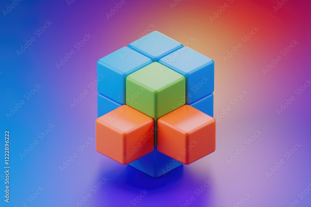 Poster A 3D rendering of colorful cubes forming a larger cube, demonstrating connection and unity.