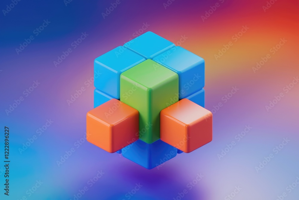 Aufkleber colorful 3d blocks interconnected, symbolizing unity, teamwork, and problem-solving.