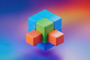 Obraz premium Colorful 3D blocks interconnected, symbolizing unity, teamwork, and problem-solving.
