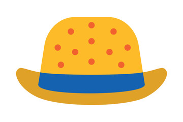 Bright clown hat with polka dots. Colorful vector isolated illustration for your design