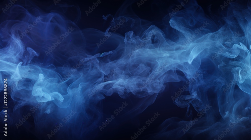 Aufkleber ethereal blue smoke wisp floating elegantly on a black background creating a mystical and enigmatic 