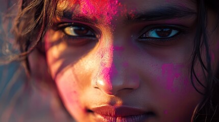 Obraz premium young indian woman celebration holi festival