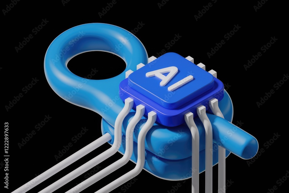 Poster abstract 3d rendering of ai chip, showcasing futuristic technology and artificial intelligence.