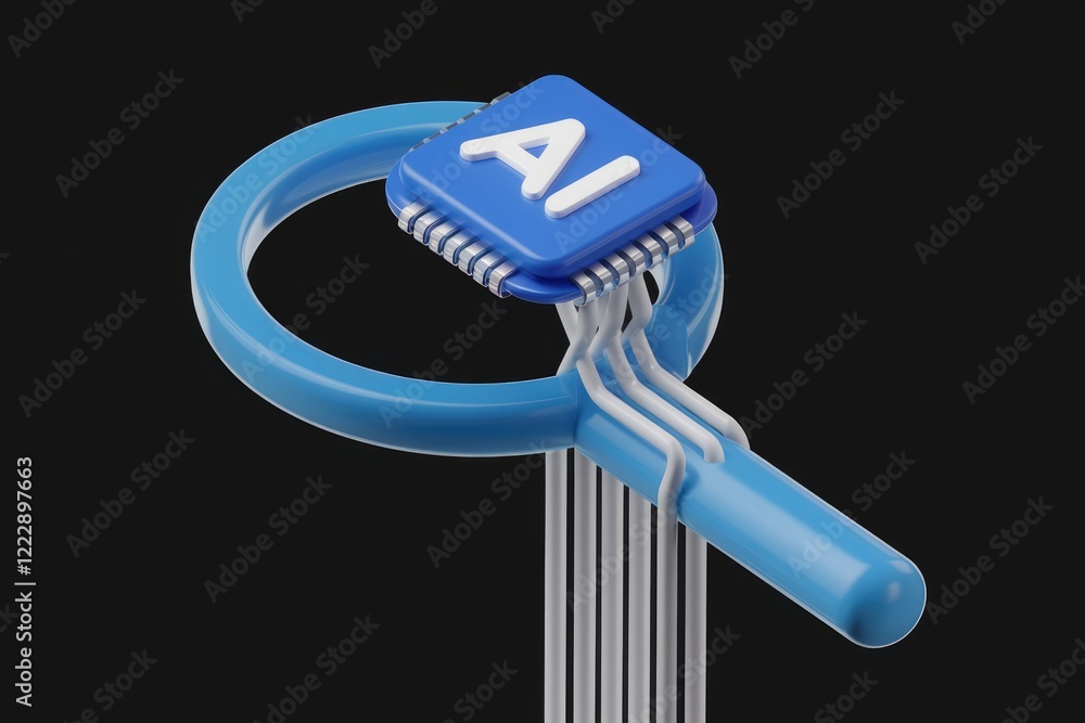 Aufkleber ai chip integrated with a search magnifying glass, symbolizing ai-powered search and data analysis.