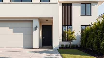 Modern House Exterior: Contemporary Home Design and Architecture.  Luxury Real Estate Property with Minimalist Facade and Landscaping