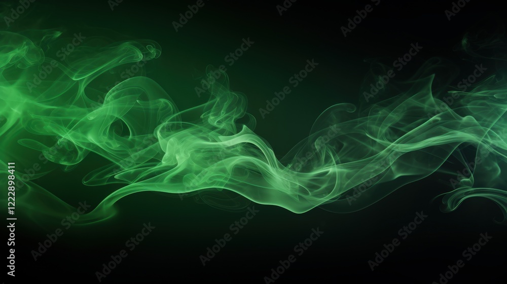 Poster ethereal green smoke wisp on black background creating a mystical and enigmatic atmosphere for artis
