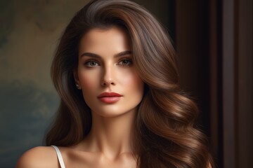 Fototapeta premium arafed woman with long brown hair and a white top