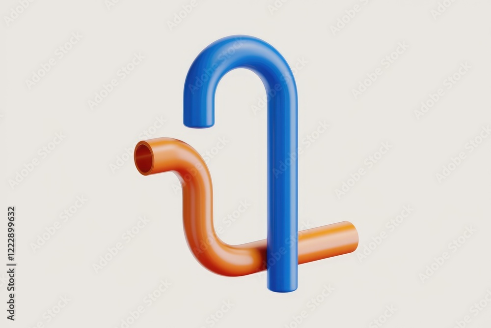 Poster abstract 3d rendering of intersecting blue and orange tubes, creating a unique, modern design.