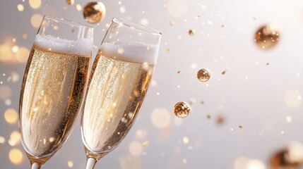 Romantic Celebration with Flutes of Sparkling Wine and Bubbles