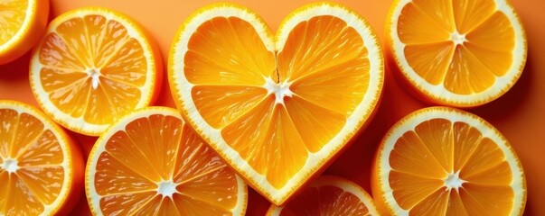 Obraz premium Heart shaped arrangement of vibrant tangerine slices , isolated, still life
