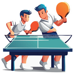 Two boys playing ping pong in flat style isolated on a white background. Vector Illustration.  Perfect for invitations, greeting cards, postcard, print, fashion kids design, t-shirts, mugs, backpacks