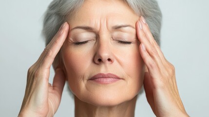 Fototapeta premium Senior Woman with Headache Holding Her Head Stressfully
