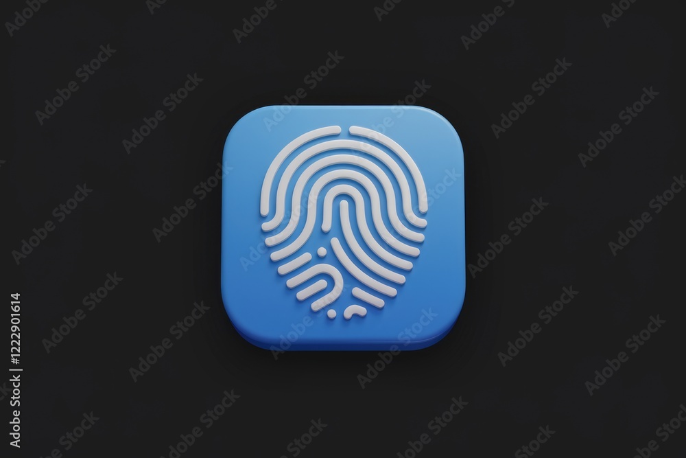 Aufkleber a 3d rendered blue square app icon featuring a white fingerprint graphic, symbolizing security and a