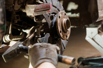 Detailed Close-Up of a Car Brake System During Maintenance