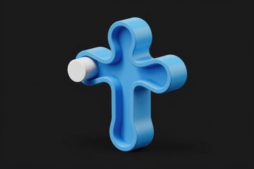Abstract 3D rendering of a blue cross with a white circle, symbolizing faith and hope.