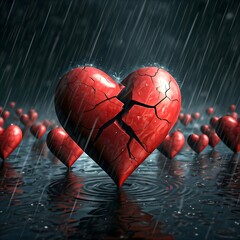broken heart in rain among other hearts