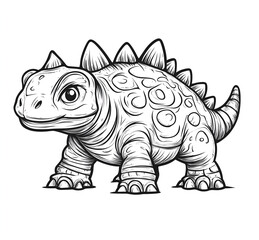 Fototapeta premium Ankylosaurus coloring page, simple line art drawing style, white background