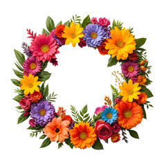 Vibrant Flower Wreath with Transparent Background