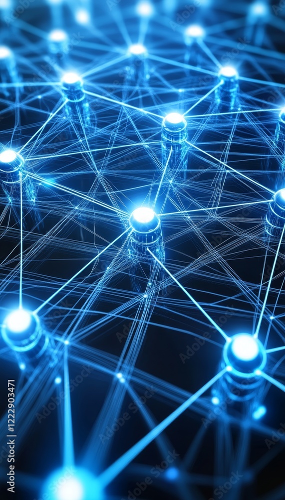 Poster abstract network connections with glowing points, technology background, digital data visualization