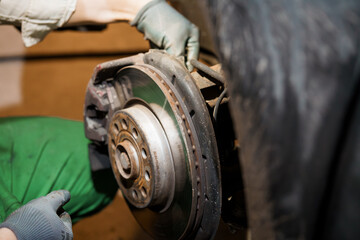 Car Brake Inspection and Maintenance Close-Up