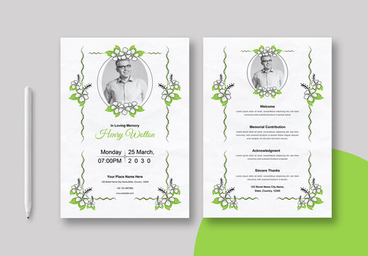 Floral Funeral Program Invitation Template Layout