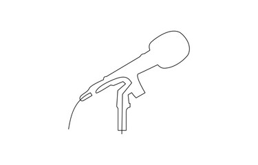 Continuous drawing of microphone. One line icon of microphone. One line drawing background. Retro microphone in one line drawing. Music and podcast recording tool.