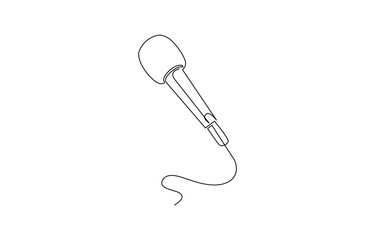 Continuous drawing of microphone. One line icon of microphone. One line drawing background. Retro microphone in one line drawing. Music and podcast recording tool.