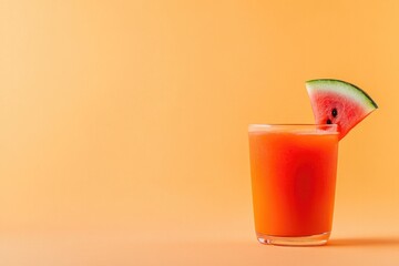 Bright orange drink garnished with fresh watermelon slice, vibra