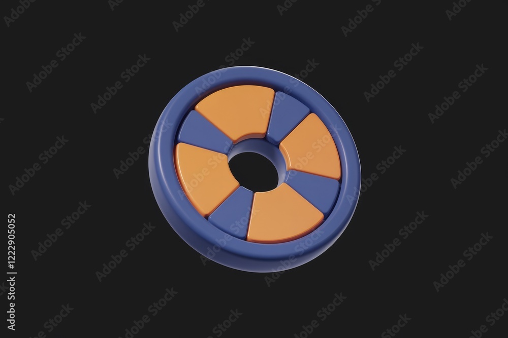 Poster 3d render of a circular object with alternating orange and blue segments.