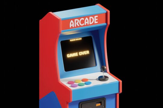 Retro arcade game machine displaying 'Game Over' on its screen.