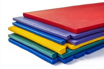 Fototapeta premium Stack of Colorful Interlocking Exercise Mats for Sports and Fitness Activities