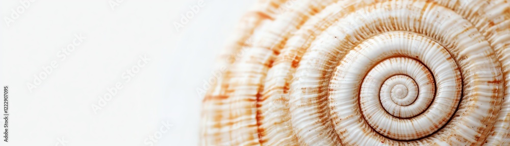 Poster a close-up image of a beautifully patterned seashell on a light background.