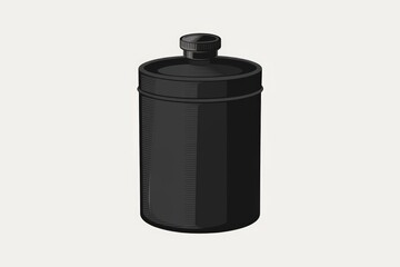 A black cylindrical container with a screw-on lid, possibly a jar or bottle.