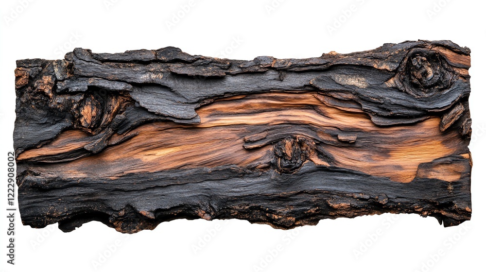Poster a close-up of an intricately textured wooden log, showcasing natural patterns and colors.