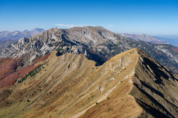 peaks Talijanka and Popadija, accursed mountains (Prokletije), Montenegro, balkans. Mountains reminiscent of the Polish Bieszczady - their mountain pastures.