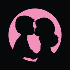 Silhouette of Couple Kissing on Valentine's day Vector Cartoon illustration Icon.eps