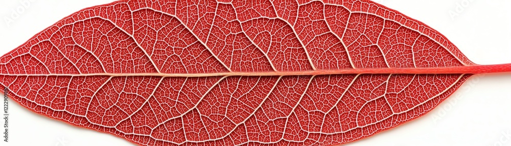Poster a detailed close-up of a vibrant red leaf showcasing unique texture and structure.